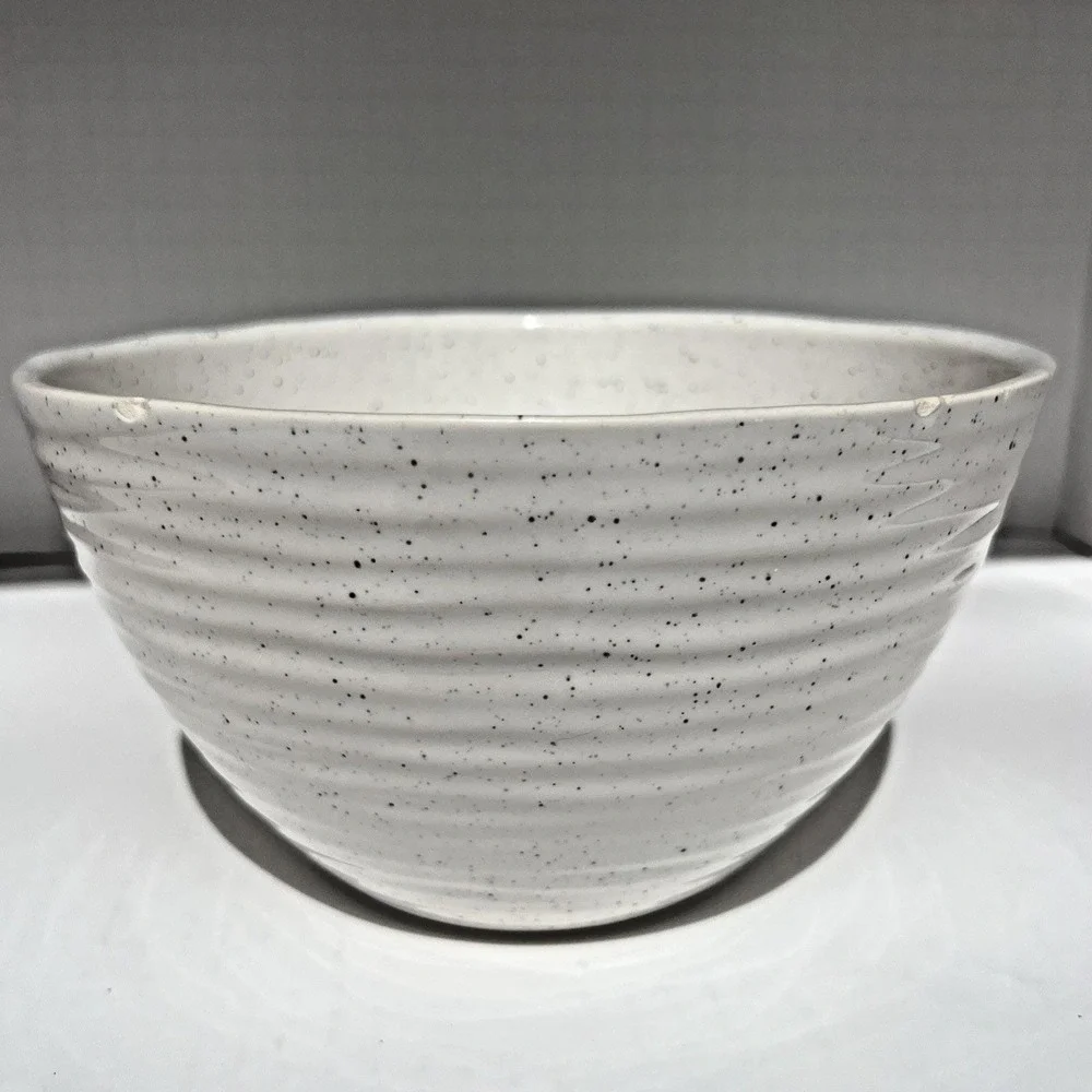 Serving Bowl Speckled Stoneware Ramen Pasta Ribbed Ceramic‎ Modern Kitchen Dish
